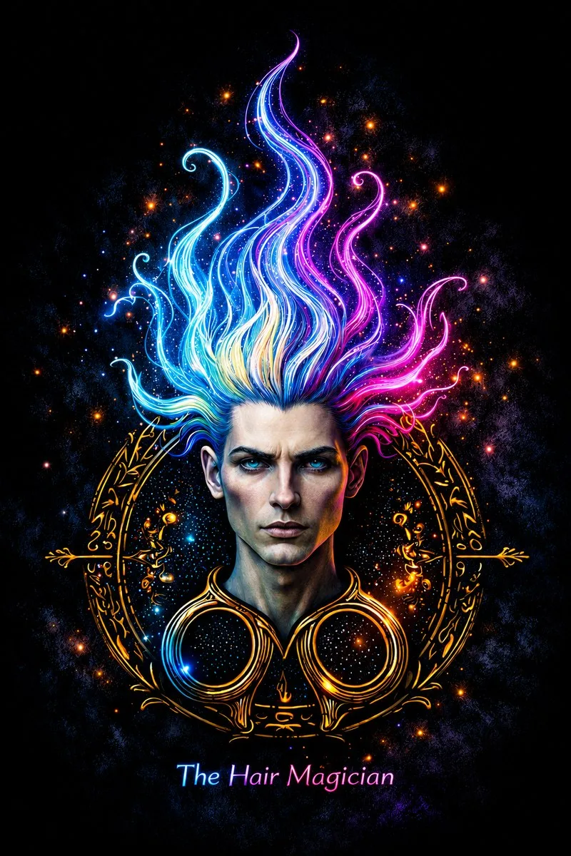 The Hair Magician — a magician conjuring flowing, colorful hair