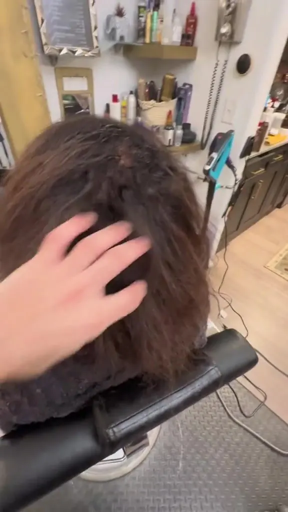Frizzy hair before a keratin treatment in Austin