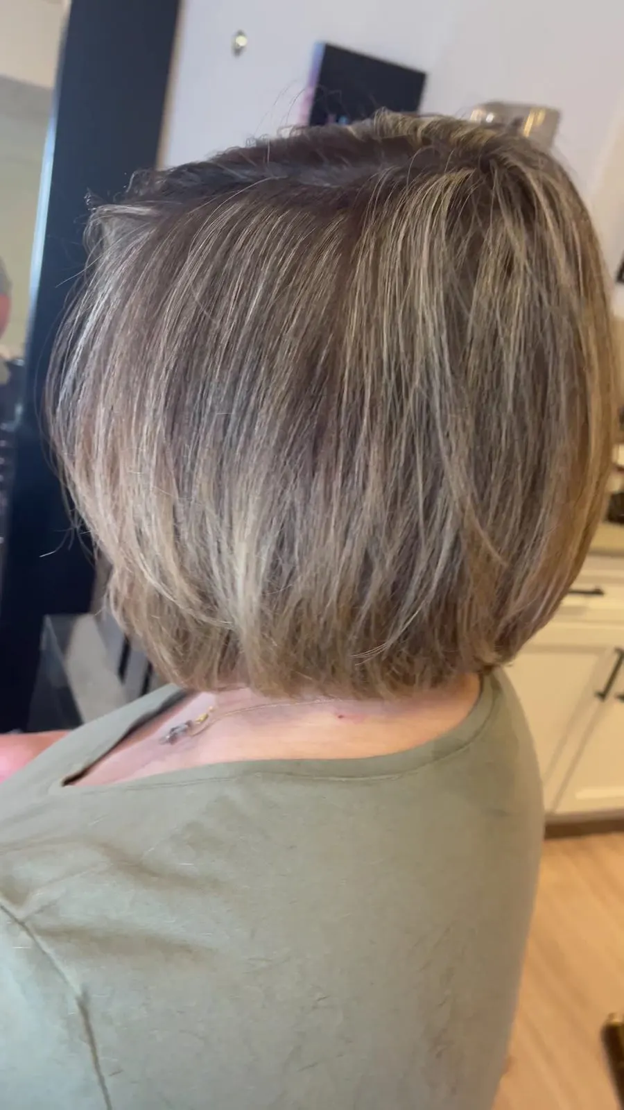 Silver-grey blended bob color and cut in Austin